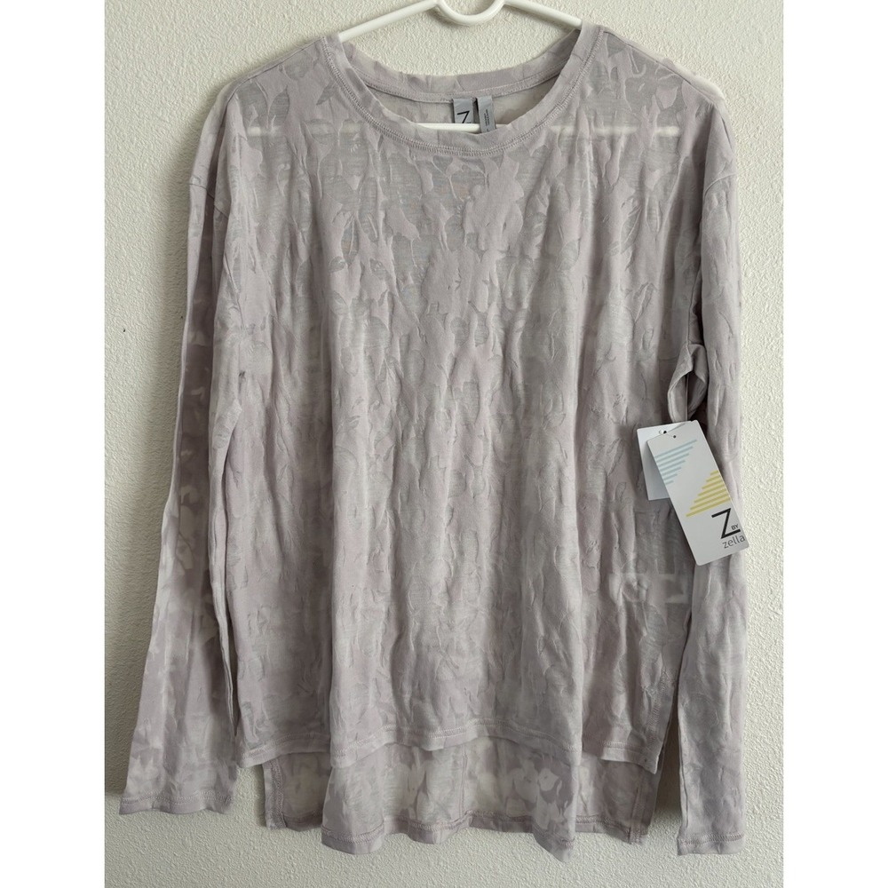Z by Zella Women's L Floral Burnout Sheer Long Sleeve Top Lavender NWT